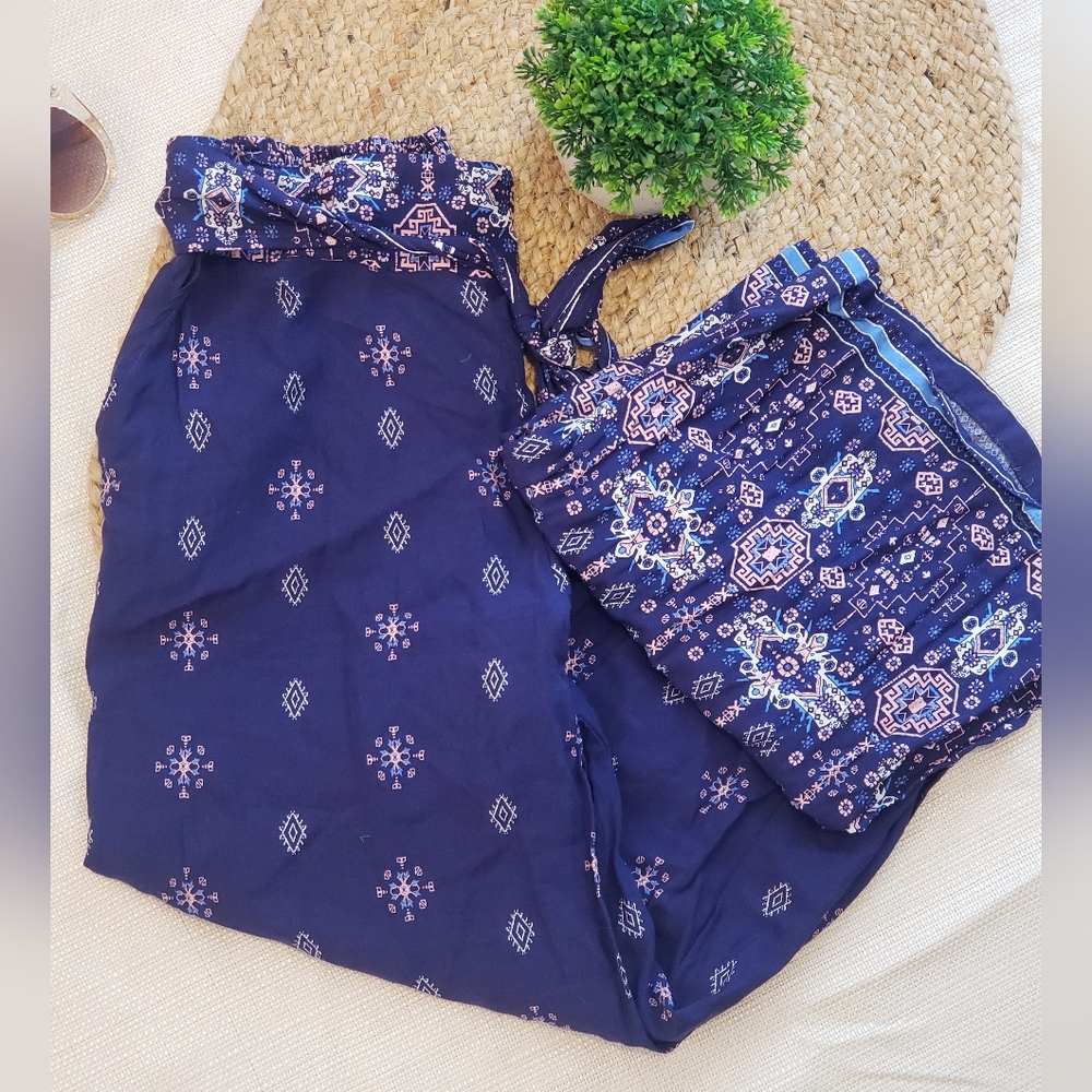 Bohemian Blue and Pink Patterned Palazzo